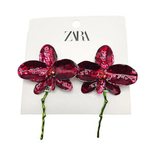 ZARA NWT SS24 ENAMELLED FLORAL EARRINGS RED FLOWERS 1011/008 READ ME